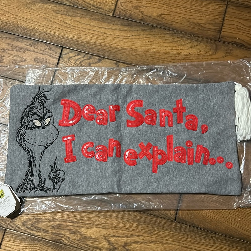 Pottery Barn The Grinch Dr. Seuss Dear Santa Pillow Cover BNWT